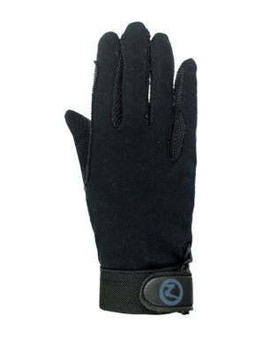 Basic cotton horse riding gloves with polygrip palm, reinforcement between rein fingers and velcro fastener