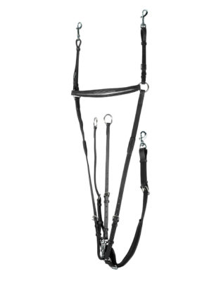 High quality padded and adjustable horse breastplate with running martingale attachment that can be clipped off