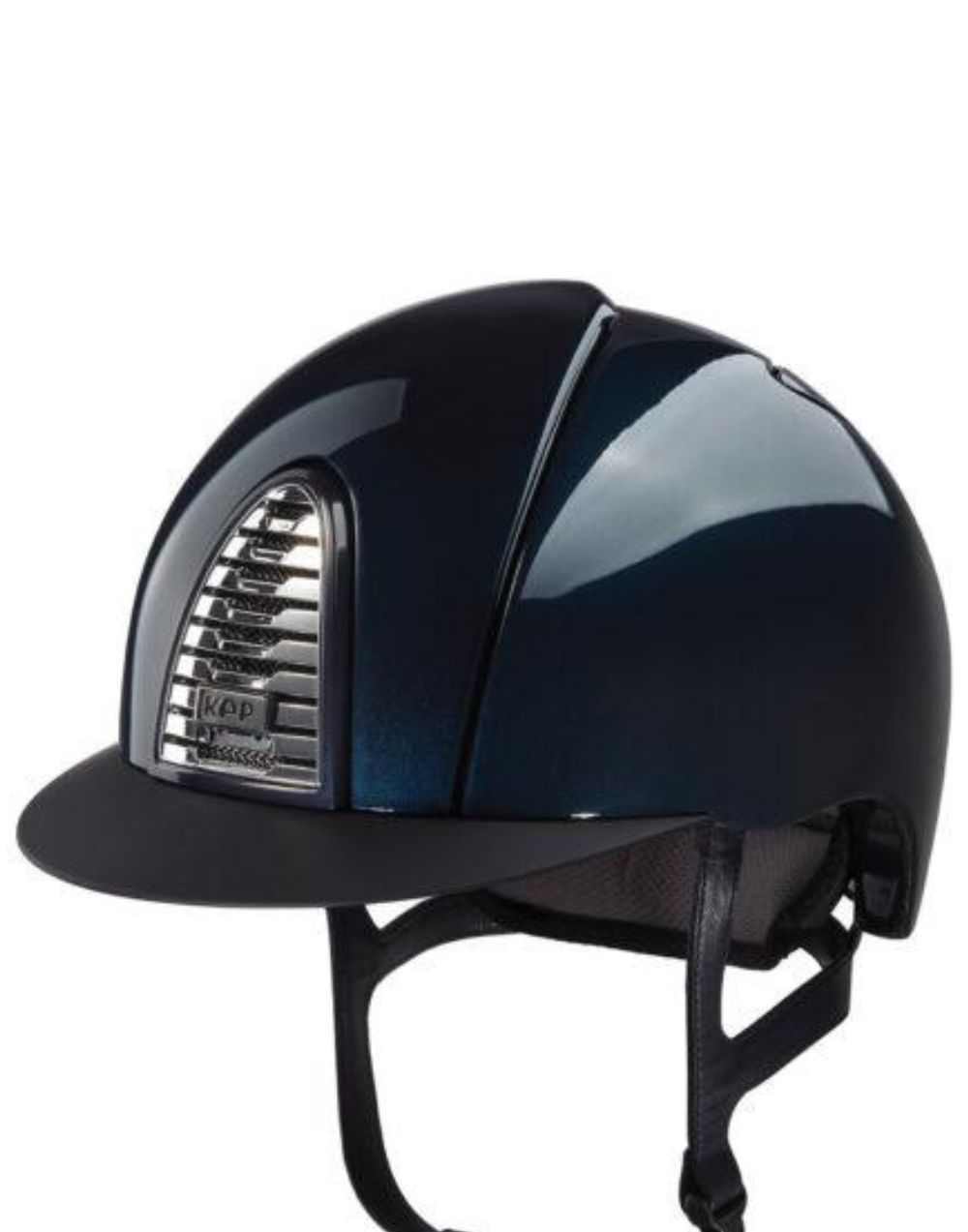 KEP Cromo 2 Shine Blue Grid Chrome equestrian riding helmet with adjustable fit and ventilation