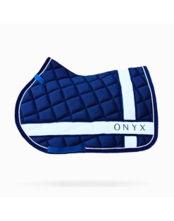 Criss Cross Numnah in Navy with distinctive criss cross design, high wither cut and plush padding, machine washable equestrian saddle pad