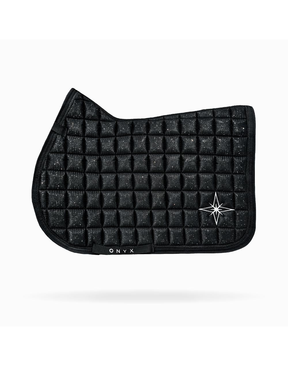 Diamond Dust Numnah in black with subtle shimmer finish, premium quilted construction and high wither cut, elegant equestrian saddle pad for training and competition